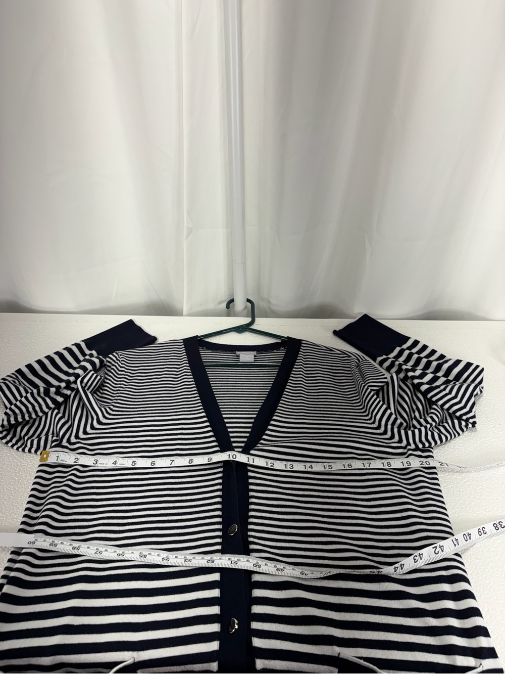 Chico's Navy and White Striped Long Cardigan 4652 - Picture 8 of 10